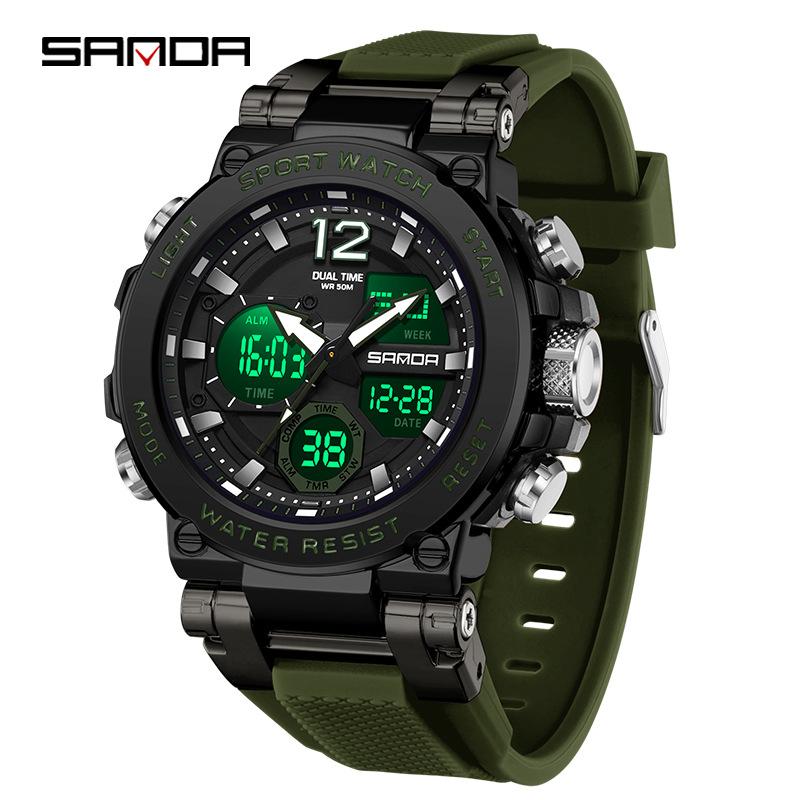 SANDA Watch Cool Trend Multifunctional Sports Waterproof Dual Display Electronic Watch