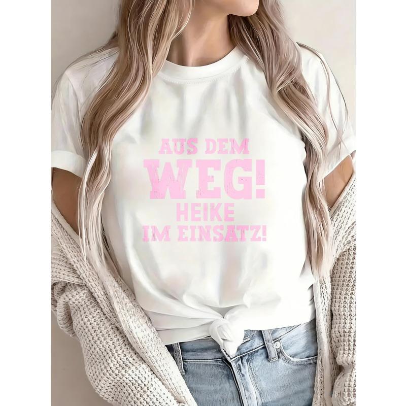 White T Shirt With Pink Text Aus Dem Weg Heike Im Einsatz Casual Wear For Women