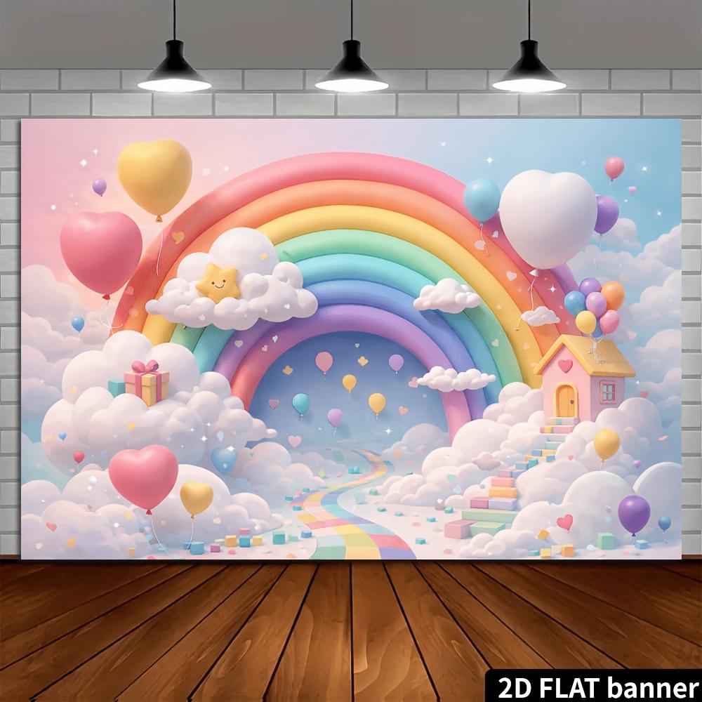 Rainbow Cloud Cabin Background Wall with Macaron Balloon and Nebula - Suitable for parties photography decoration weddings