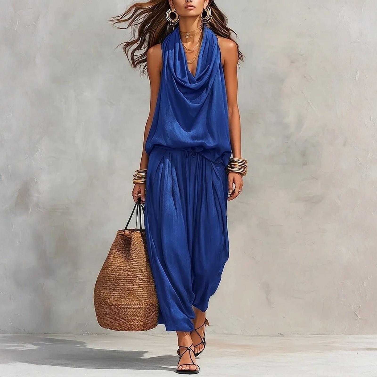 

Fashionable And Sexy Women s Spring And Summer Retro Elastic Waist Strap Linen Suit Women s Fashion Color Casual Two-piece Set XL