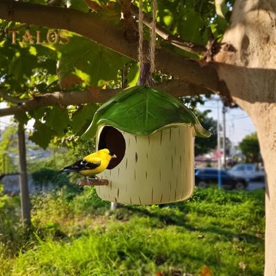 Kolibri-Haus für draußen, kleines Vogelhaus aus Kunstharz zum Aufhängen, dekoratives Vogelhaus mit grünen Blättern für Balkon, Veranda, Hinterhofdekoration