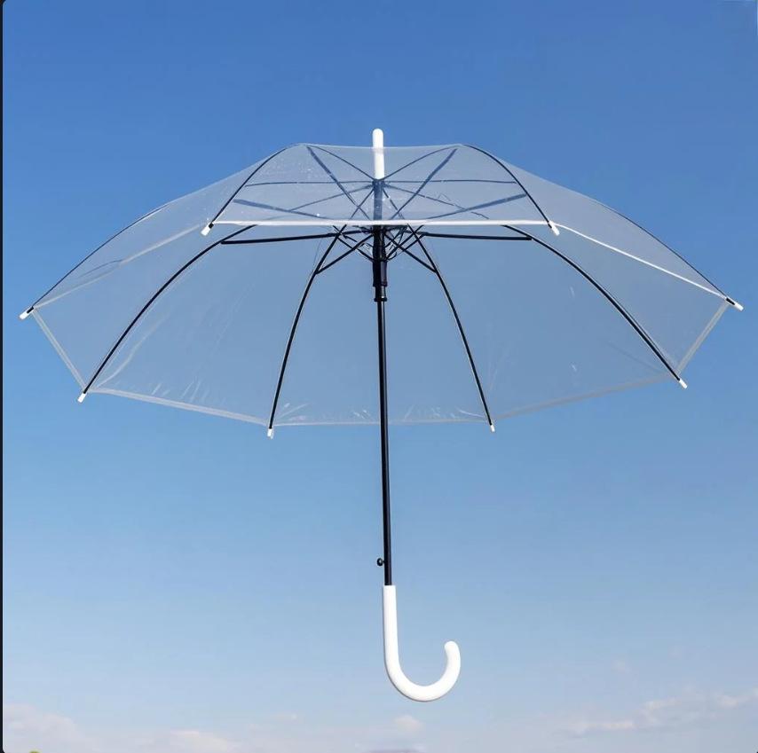 Long-Handled Transparent 8-Rib Straight Umbrella with Logo - Stormproof for Students, Children, and Adults