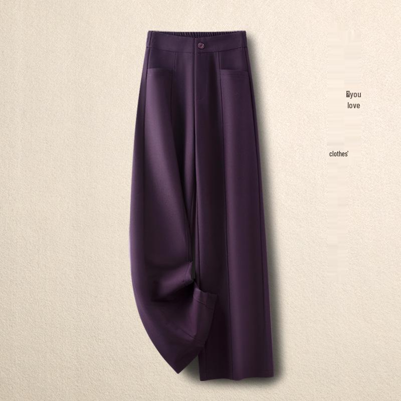 Women's Purple Elastic High Waist Wide-Leg Pants - Autumn 2025 Slimming, Casual, Loose, Drapey Style.