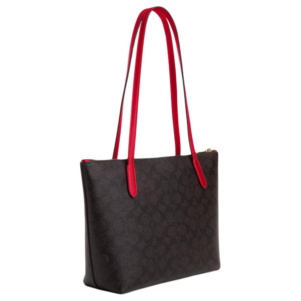 Coach 24 Brand Logo Zipper Closure Coated Canvas Tote Shopping Bag Shoulder Bag Medium Women tote Walnut CX611-IMXD0
