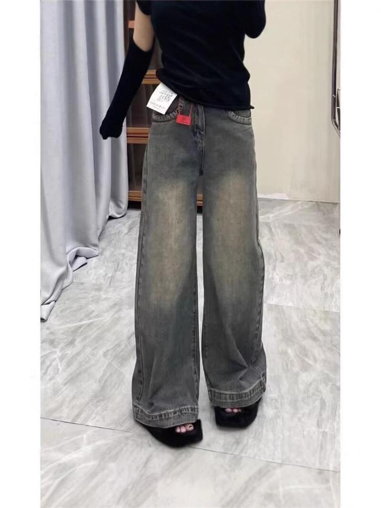 Women's High-Waist Retro Distressed Wide-Leg Jeans – New Spring/Summer Styles, Loose, Slim, Drapey, Versatile, Floor-Length Straight Trousers.