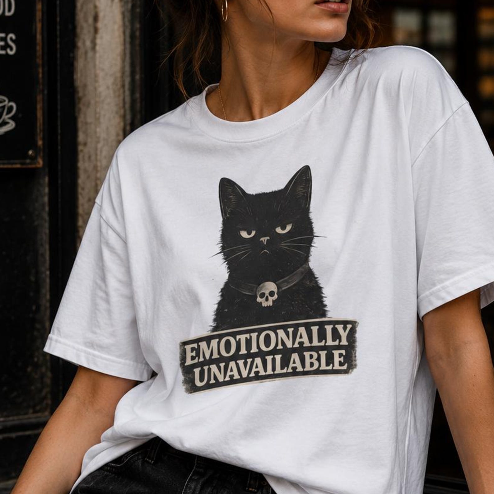 Emotionally Unavailable Cat Shirt, Goth Cat Tee, Funny Black Cat T-Shirt, Dark Humor Shirt, Introvert Gift XL