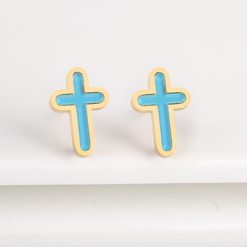 7 Colors New Design Cross Stainless Steel Classic Studs Earrings High Quality Minimalist Wedding Anniversary Woman Jewelry Gift
