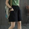 Women's Summer Casual Wide-Leg High Waist Plus Size Wool Shorts with Slimming Fit and Pockets