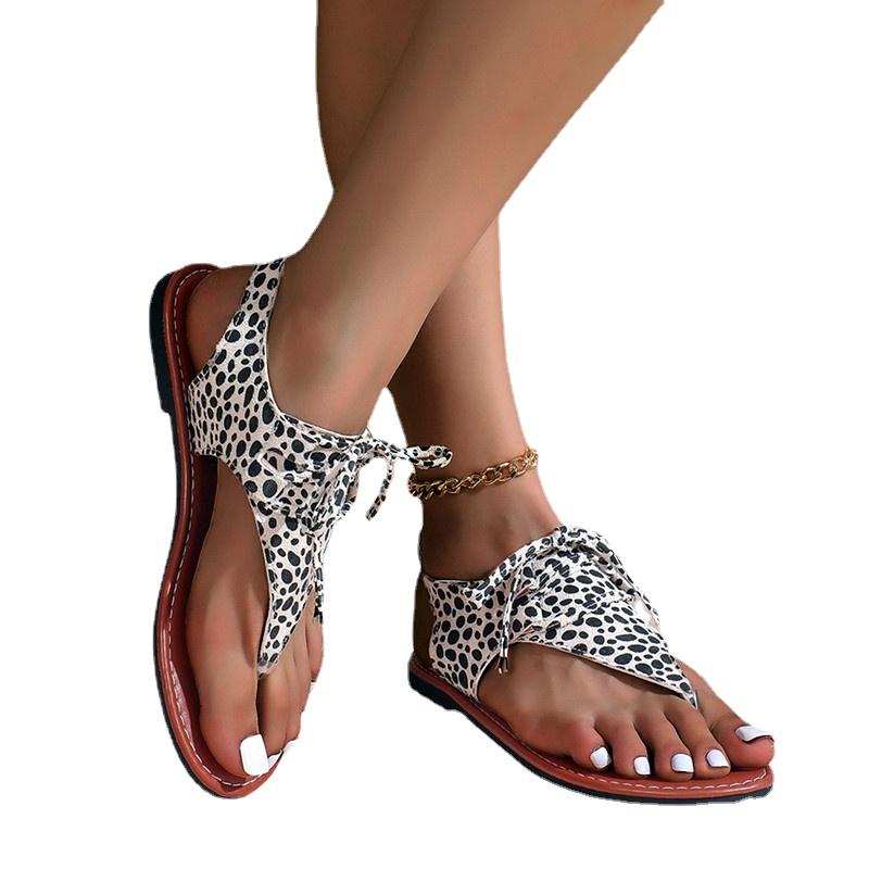 

Модные женские босоножки с застежкой-молнией 2024 года, летние модные тапочки с леопардовым принтом и открытым носком, мягкие римские сандалии на плоской подошве 36 цветной печати леопарда