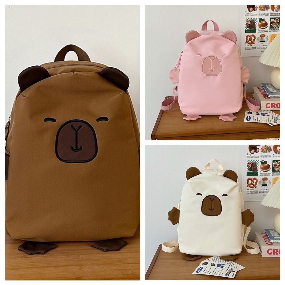 Kawaii Capybara Nylon Backpack Korean Style Cartoon Students Book Bag Capybara School Bag  Outdoor