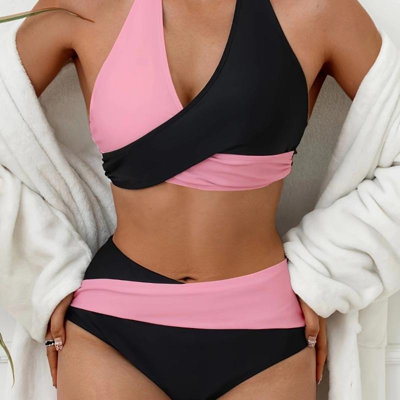 European and American New Swimsuit Split Splicing Contrasting Color Bikini Seaside Bikini Color Matching