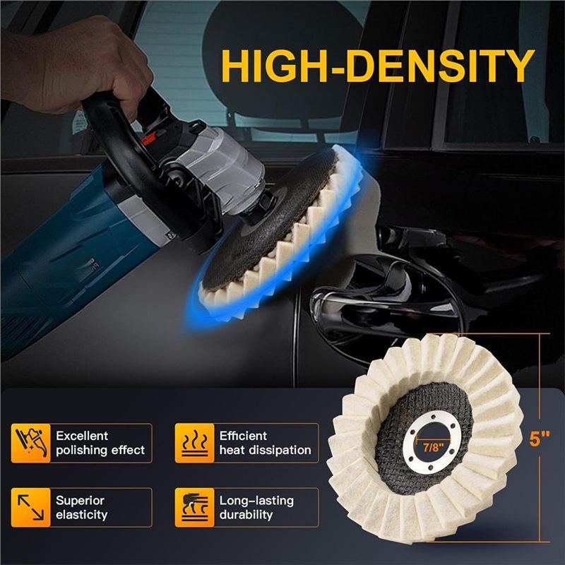 ABBP-3 Pack 5 Inch Wool Felt Polishing Wheel Discs Angle Grinder Attachment For Aluminum, Metal, Stainless Steel, Jewelry, Chrom