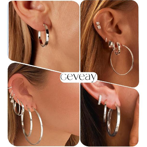 Orecchini a cerchio con perno in Argento Sterling 925 Leggeri per Donna | Orecchini a cerchio sottili grandi ipoallergenici larghi 3 mm per Donna Regalo 30/40/50/60mm