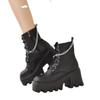 Winter Large Lacquer Leather Black Boots Women'S High Heels Sexy Chain Thick Heel Boots Punk Ankle Motorcycle Boots C1146