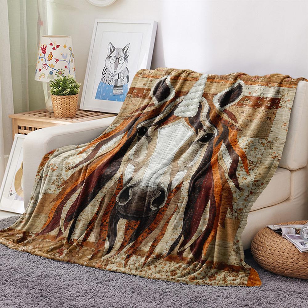 1PC Quilt Art Print Flannel Blanket, High quality Comfortable for All Seasons, Home Decor, Warmth and Comfort, Perfect for Christmas Gifts