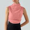 Women's Solid Color Semi-high-neck Sleeveless Vest Pleated  Top T-shirt