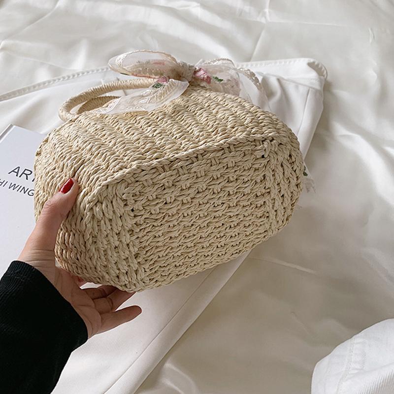 Yogodlns Summer New Lace Straw Handbag Female Large Capcacity Rattan Beach Bag Travel Vacation Bag Handmade Gilr Bucket Bag Tote