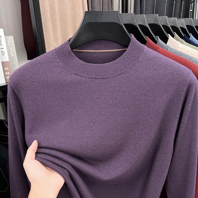 Men's Wool Round Neck Sweater - Long Sleeve, Casual, Versatile Knitwear for Spring and Autumn.