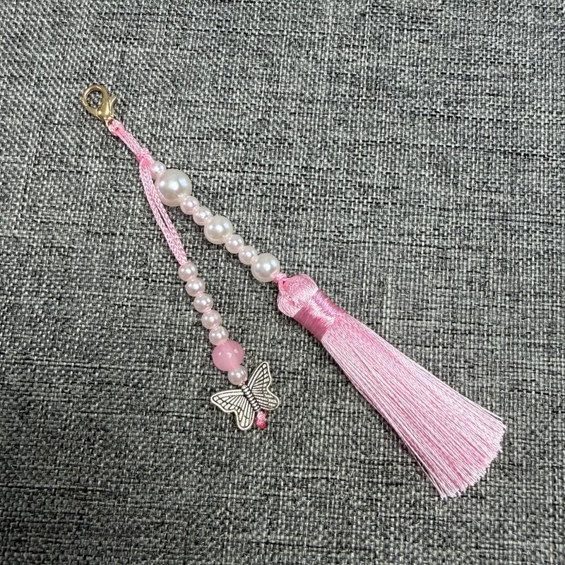 Faux Pearl Tassel Bag Charm With Retro Silver Butterfly Pendant Suitable For Handbags Backpacks Keys Hanfu Decoration