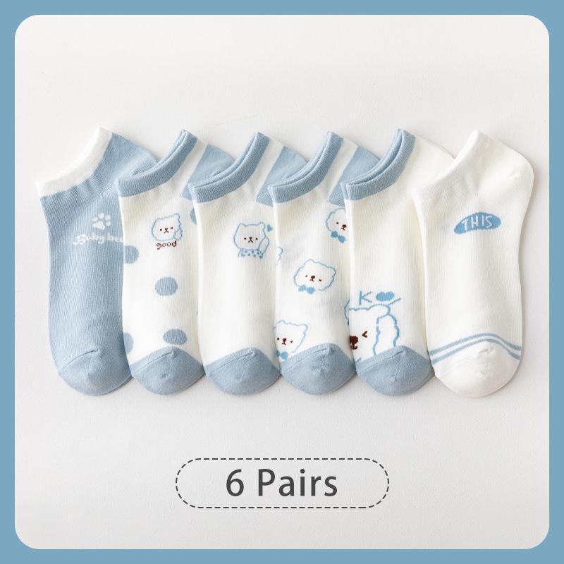 6 Pairs of Women Is Summer Thin Short Socks Sweet Cute Breathable Mesh Comfortable and Small Floral Fragments