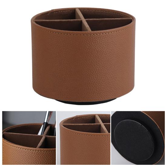 Rotating Pencil Holder Round Pen Organizer Slots Multifunctional Desk with 4 Faux Leather Accessories Organizer