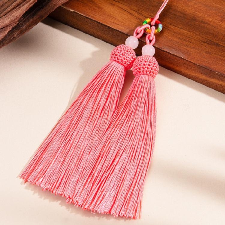 Versatile Keychain with Double Tassels Designs Polyester Silk Fringe with Loop for Keys Bags Decoration