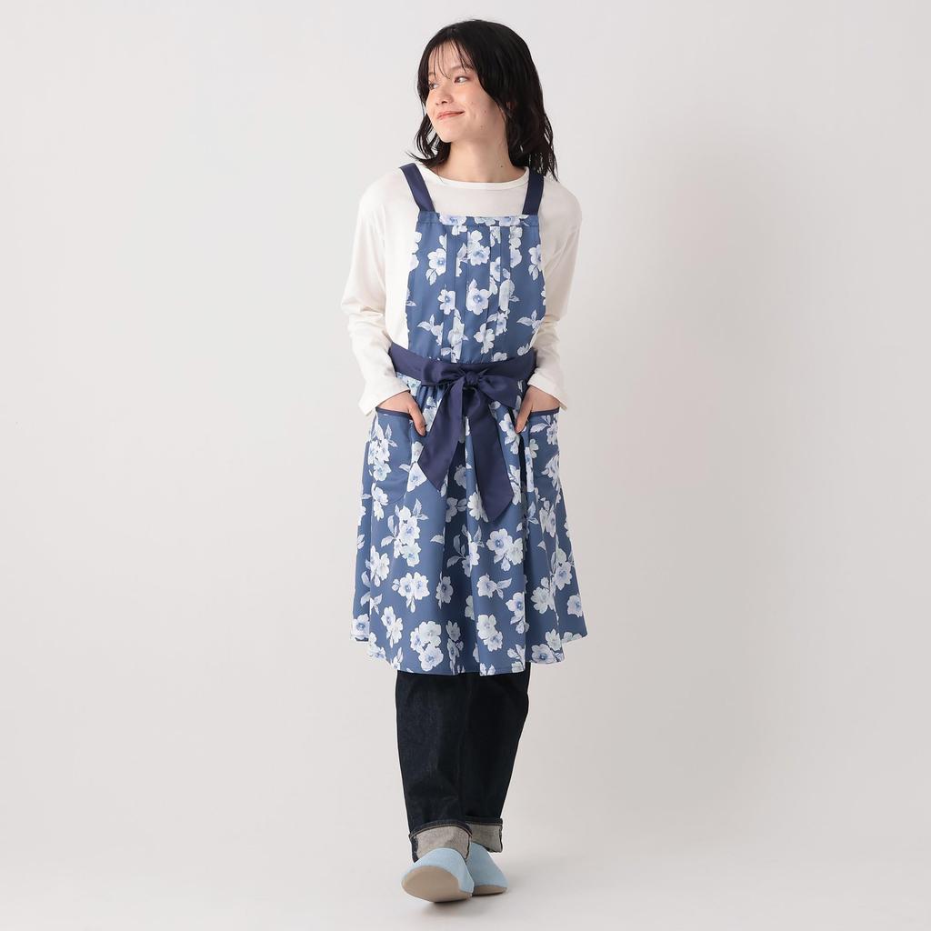 Afternoon Tea Living JR73 Watercolor Flower Ribbon Apron, Navy