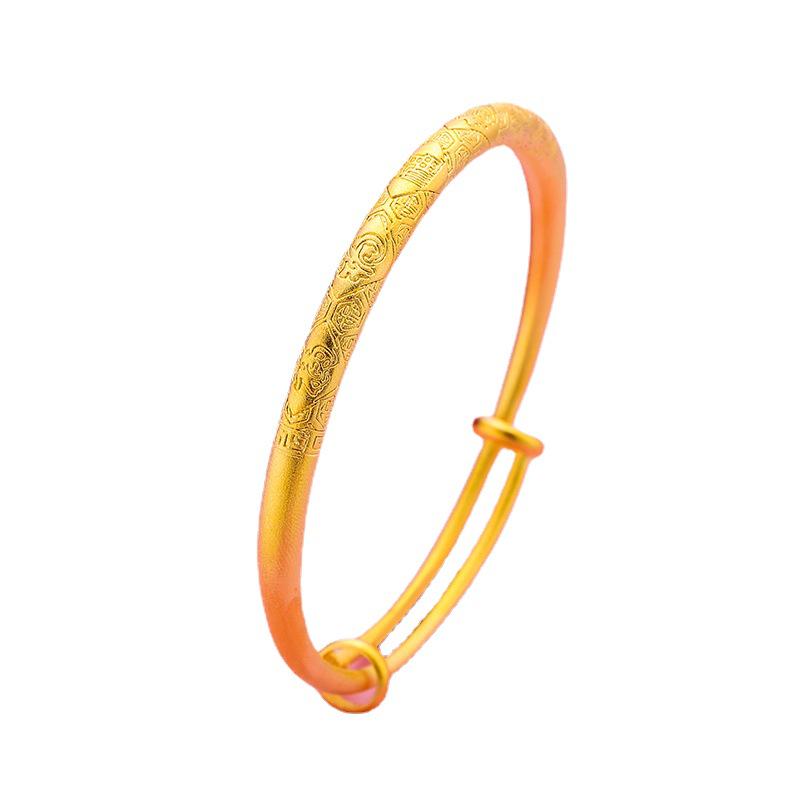 Vietnamese Sand Gold Bai Fu Heritage Bracelet: Ancient Carved Fu Character, Gold-Plated Brass, Women's Qixi Gift.