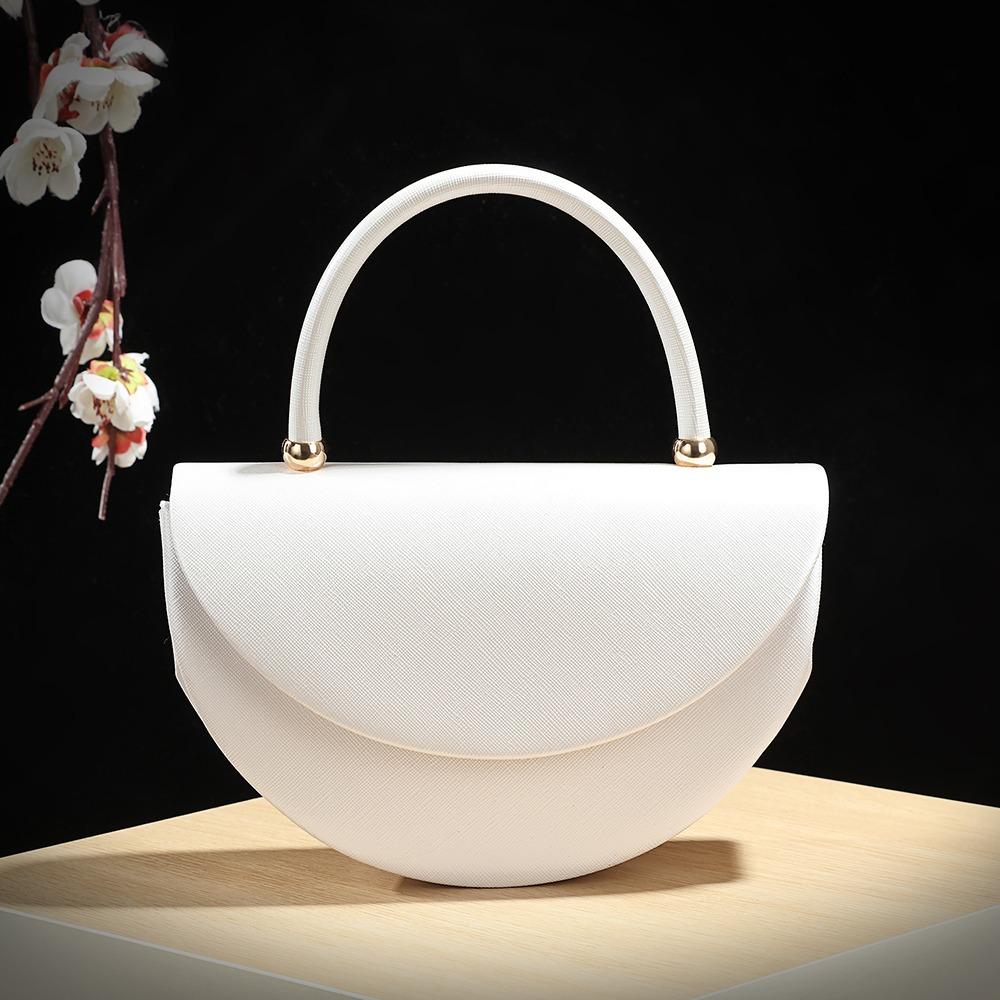 

Elegant Shiny Surface Evening Bag Square Half Moon Diamond Studs Clutch Bag Handbag Valentine s Day білий