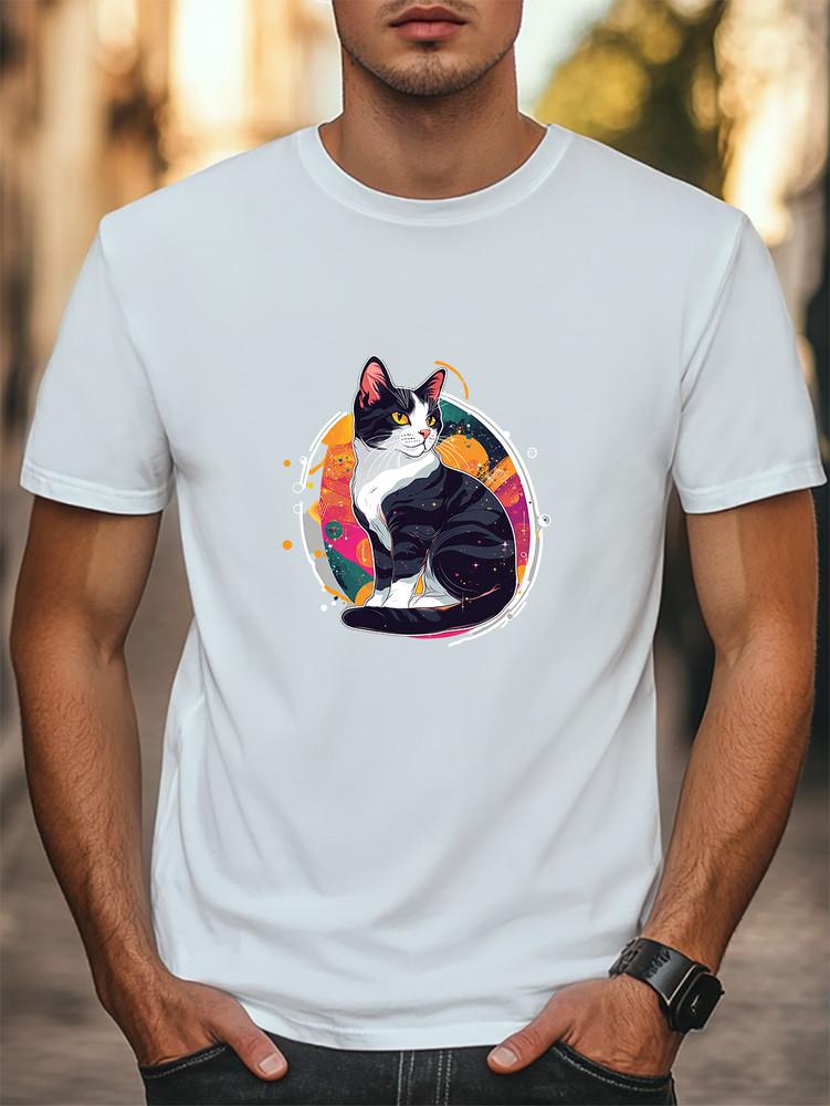 Black & White Cat Graphic T-Shirt Unisex Men Women Trendy Tee Casual T-shirt Unisex T-Shirt XXL