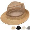 Διαπνέον Πλεκτό Ψάθινο Καπέλο Ελαφρύ Καπέλο Παραλίας Jazz με Υφή Λιναριού Κοίλο Καπέλο Ηλίου για Υπαίθριες Δραστηριότητες