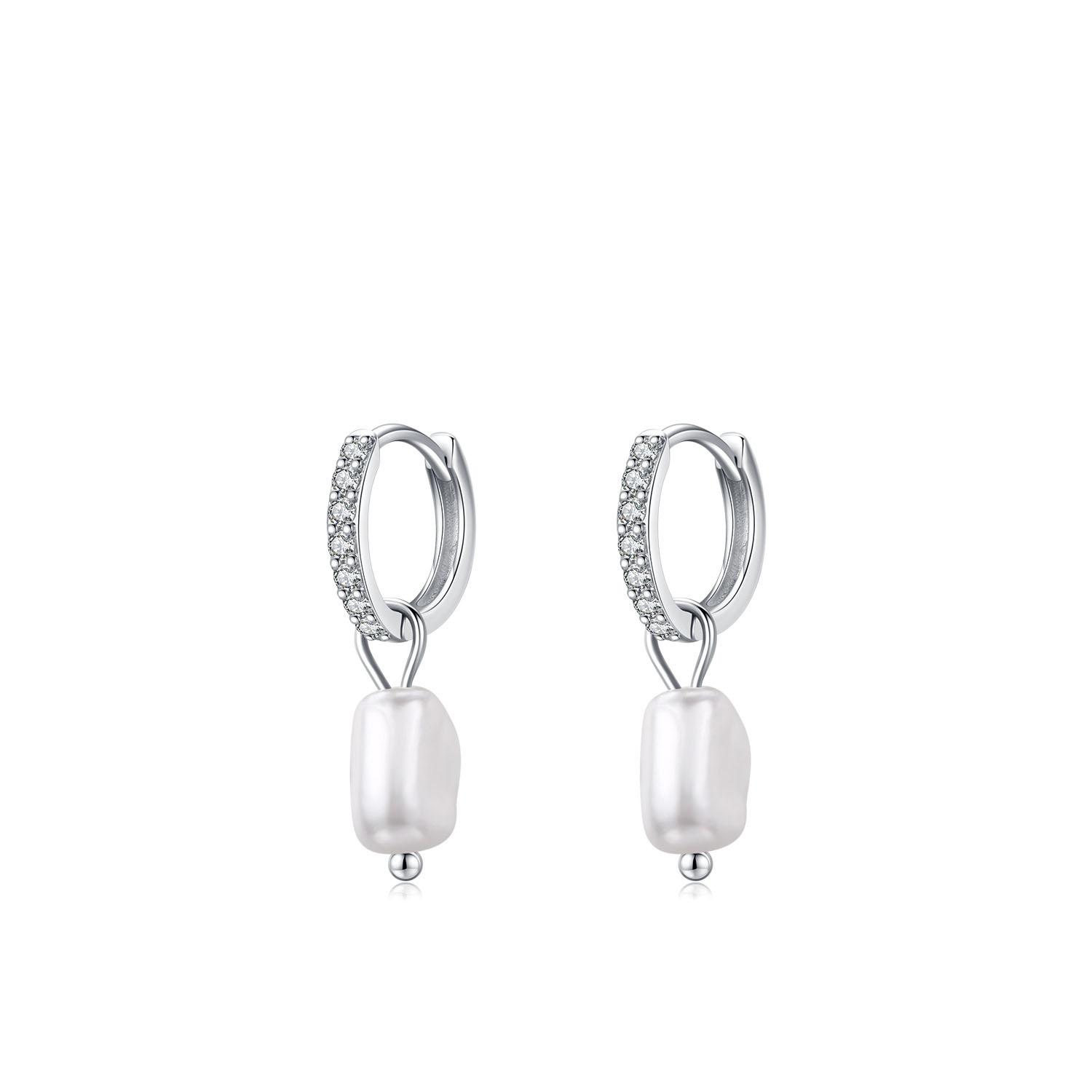 2026 Trendy Fine Jewelry S925 Sterling Silver Baroque Pearl Drop Earring Hoop Earring Pearl Earrings for Women Gifts RHE1468 platinum серебряный