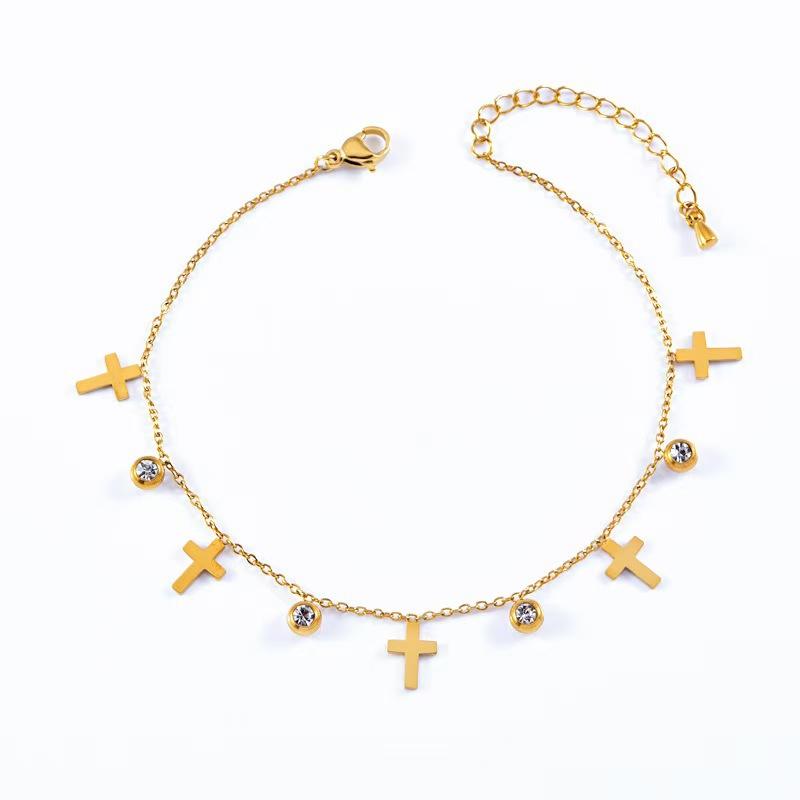 Fashion Small Fresh Anklet Star Moon Five-Pointed Star Palm Foot Accessories Women'S Titanium Steel Does Not Fade A Variety Of Colored Diamond Foot
