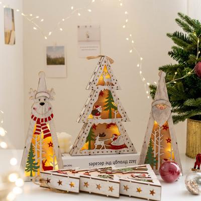 Christmas Decorations DIY Handmade House Luminous Wooden Ornaments Christmas Tree Snowman Atmosphere Pendant Send Light String