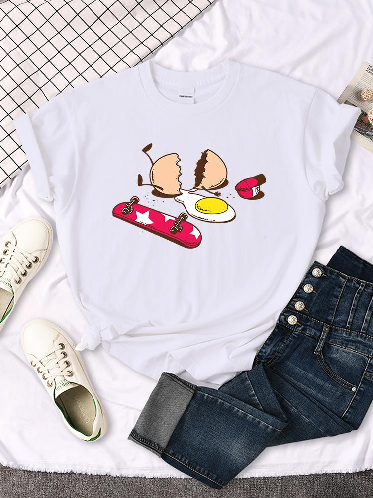 Short Sleeve Tops Funny Broken Egg And Skateboard Women Tshirt Korean Style Hip Hop TShirt For Women Harajuku Casual Clothes