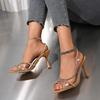 2025 Summer Women's Modern Sandals Classics Crystal Slip On Pointed Toe Thin Heel Sandals Open Toe Party Dress Shoes