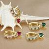 2PCS Luxury Colorful Heart Pendant Earrings Exquisite Multicolor Zircon Stainless Steel Hoop Earrings for Women Fashion Jewelry