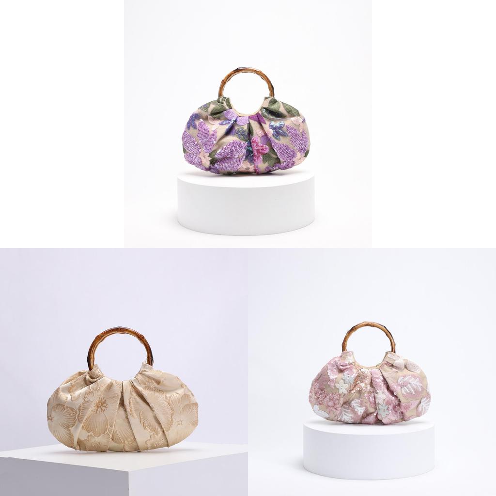 New Chinese Style Bamboo Handbag With Embroidery And Sequins For Daily Wear