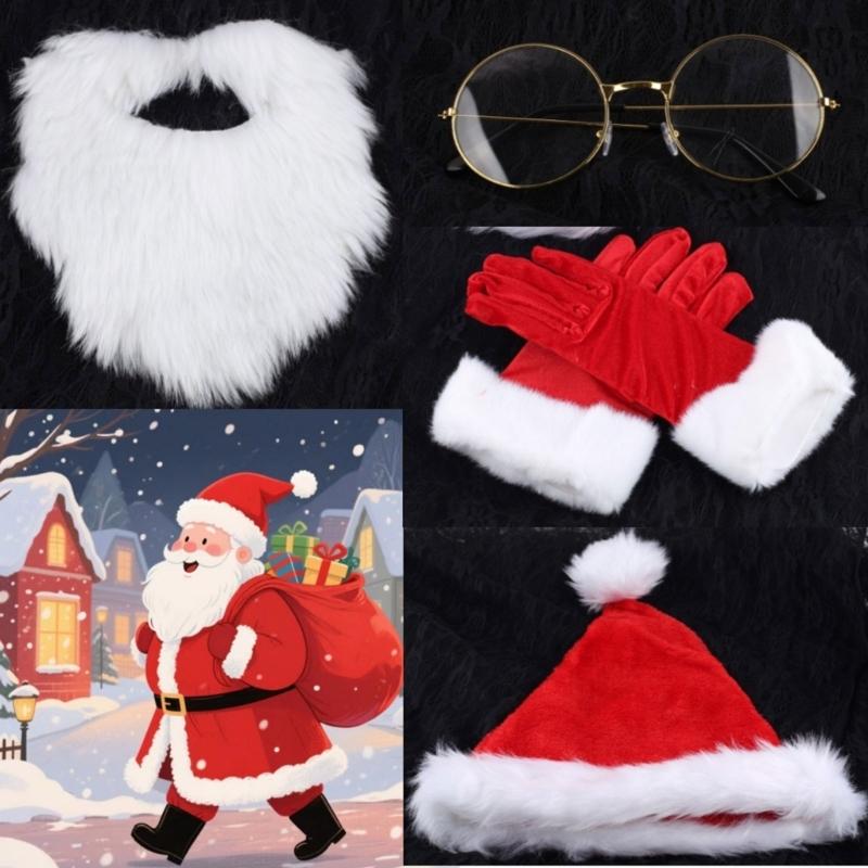 Santa Suit Christmas Santa Clauses Costume for Men Women 3/4Pcs Santas Costume Outfits Funny Bear Hat Glasses Gloves