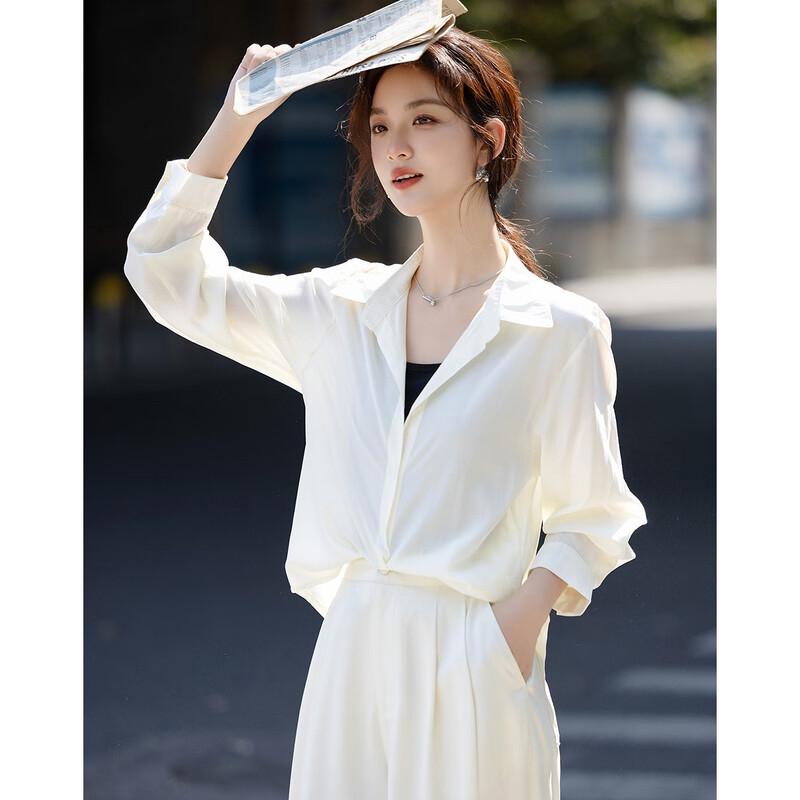 Women s Lapel Long Sleeve Back Slit Commuter Shirt M