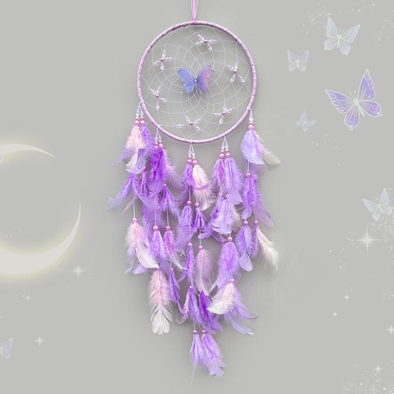 6 Colors Dream Catcher Handmade Feathers Butterfly Wind Chimes Girls Bedroom Hanging Ornaments Birthday Holiday Gifts Home Decor