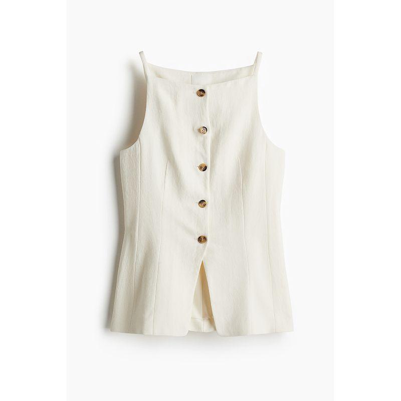 

Женская одежда HM Жилет 2025 Лето Новый Слинг Приталенный Без рукавов Однобортный Повседневный Жилет 1273456 White 170/100(44)