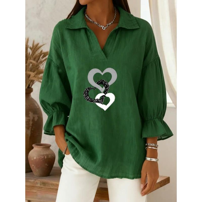 JPNTKY Women's Fashion Casual Summer Spring POLO Neck 3/4 Sleeves Blouses & Shirts