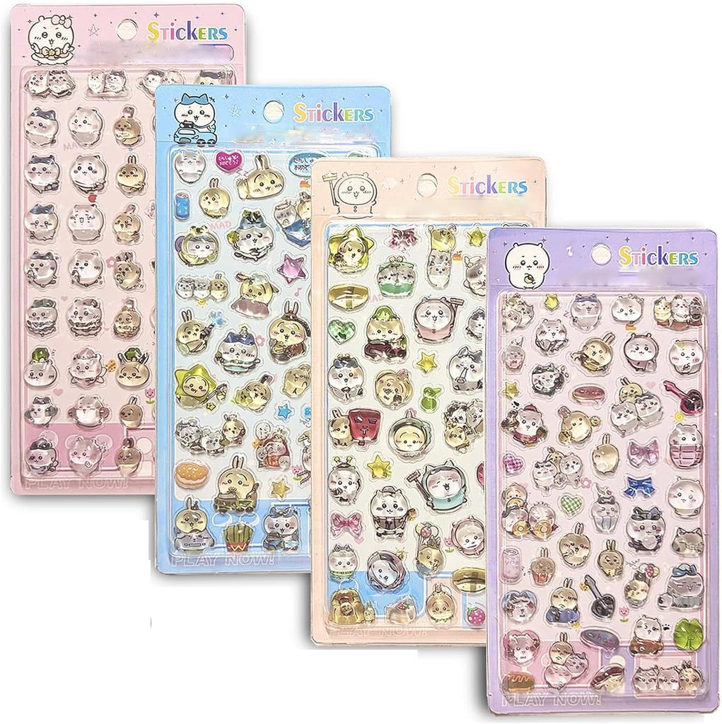 4-piece Set 3D Dimensional Reward Stickers Seals Cute Notebook Glittery Deco Rewards Children Reusable Gift DIY Animal Character Healing Stress Relief