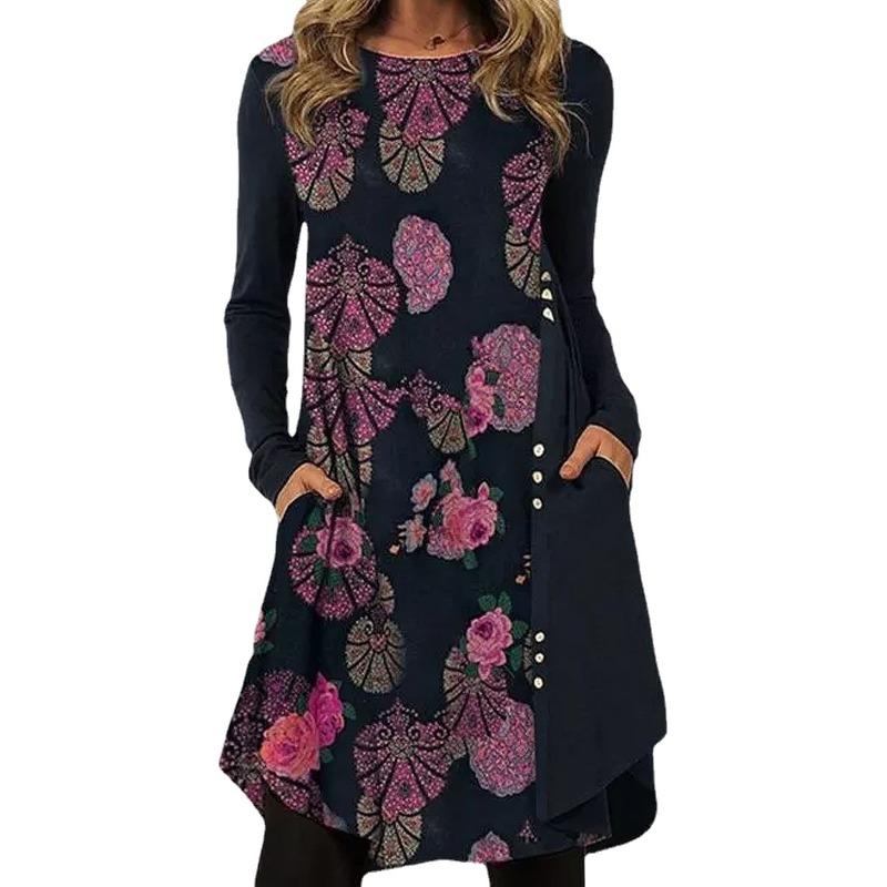 EastRogue Women's Fashion Spring Autumn Long Sleeve O-Neck Casual Dresses