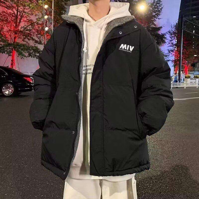 Men's Trendy Reversible Lambswool Cotton Jacket: Winter Velvet Thickened, Loose Fit, Hong Kong Style, Casual Outerwear.
