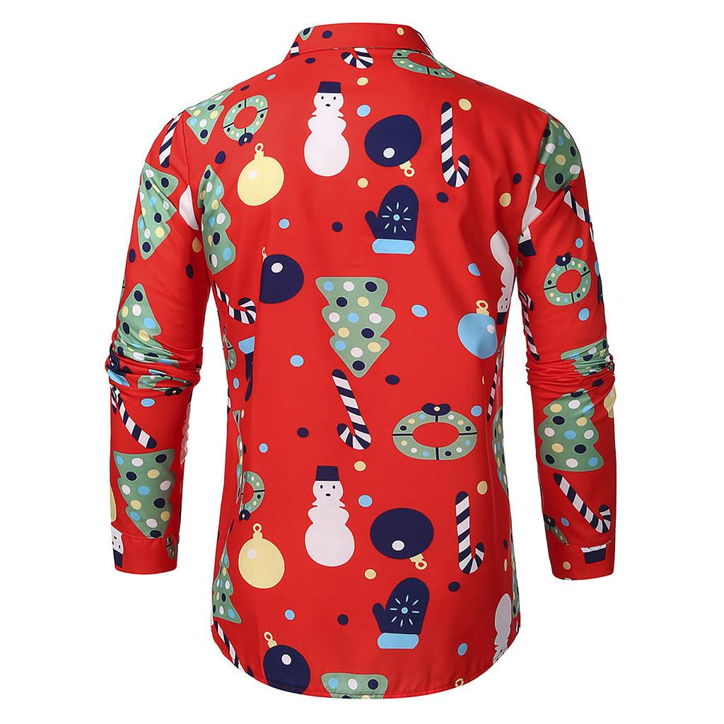 Men Casual Snowflakes Christmas Deer Printed Christmas Shirt Top Blouse