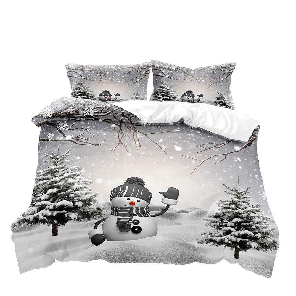 Red Christmas Hat Elk Three-Piece Quilt Cover 3D Digital Printing Bedding Set Bed Cover