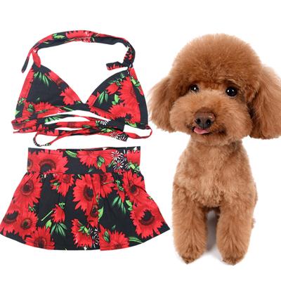 1 Set Haustier-Badeanzug Weich Bequem Schnürung Auffälliger Blumendruck Hund Katze Sommer Strandrock Strandparty