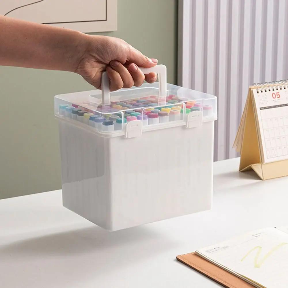Plastic Marker Pen Organizer Transparent Handheld Desk Pen Holder Waterproof Multi-slot Stationery Storage Case Students